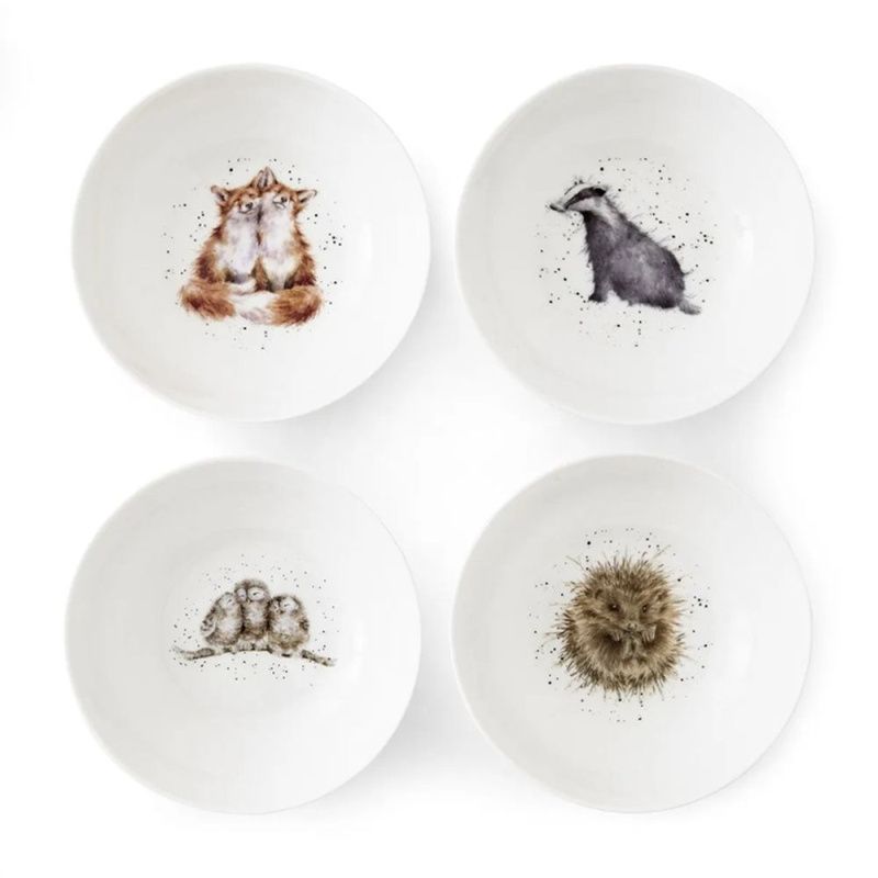 Royal Worcester Snídaňové porcelánové misky Wrendale Designs, 4 ks - Lesní zvířata
