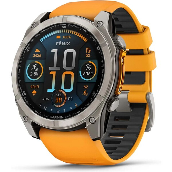 Garmin fenix 8 AMOLED Sapphire 51 mm titanové s oranžovým řemínkem Titanová