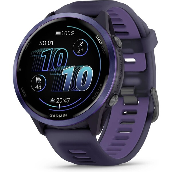 Garmin Forerunner 570 47 mm fialová hliníková luneta s fialovo-indigovým poloprůhledným řemínkem Fialová