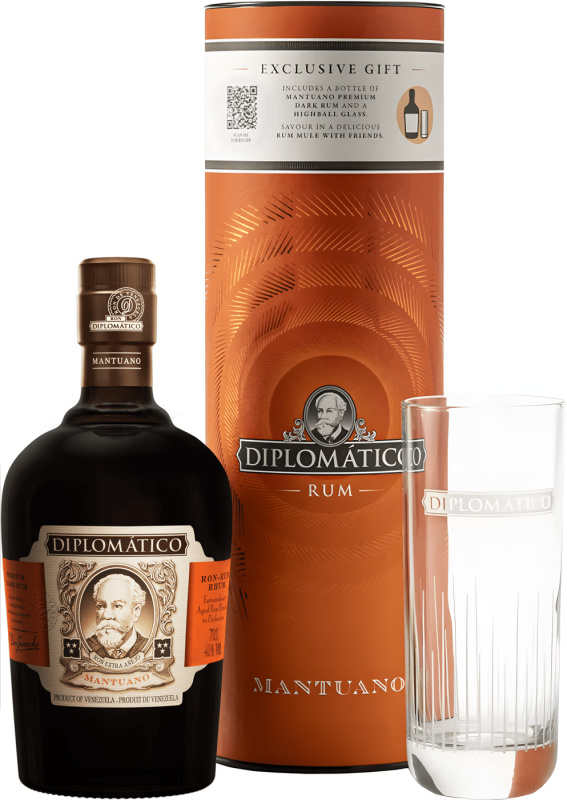 Diplomático Mantuano – dárková sada se sklenicí 40% 0,7l (darčekové balenie 1 pohár)