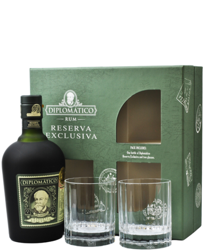 Diplomatico Rum Ron Diplomatico Exclusive Reserva 12YO 0,7l 40% se skleničkami + Dárkové Balení