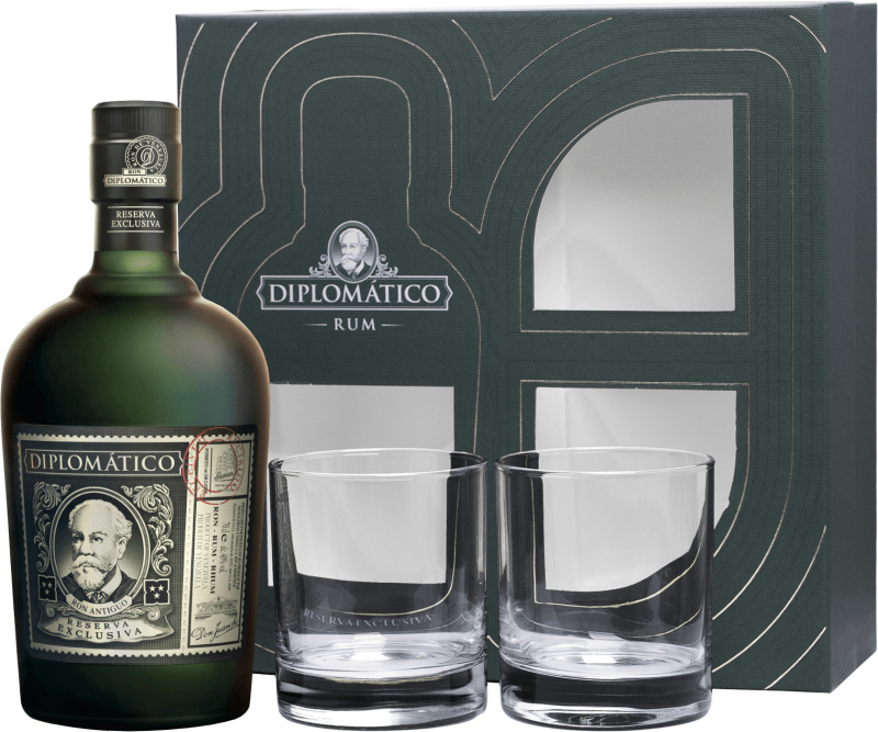 Diplomático Reserva Exclusiva + 2 sklenice 40% 0,7l (darčekové balenie 2 poháre)