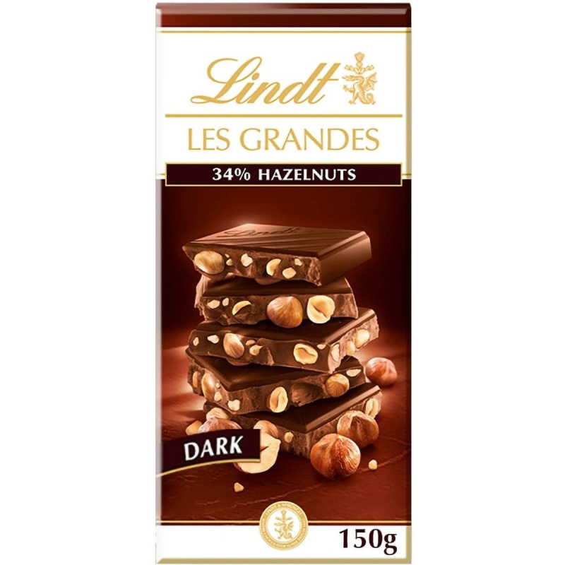 Lindt Čokoláda Les Grandes Hořká s celými lískovými jádry