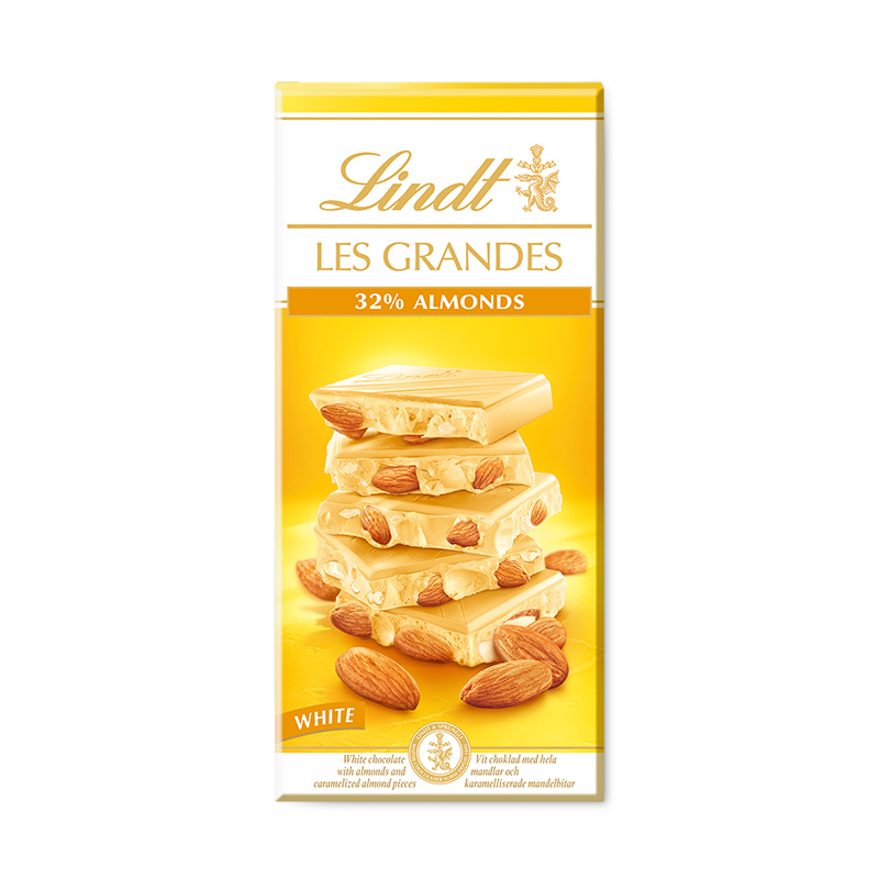 Lindt Čokoláda Les Grandes Bílá s celými kousky mandlí
