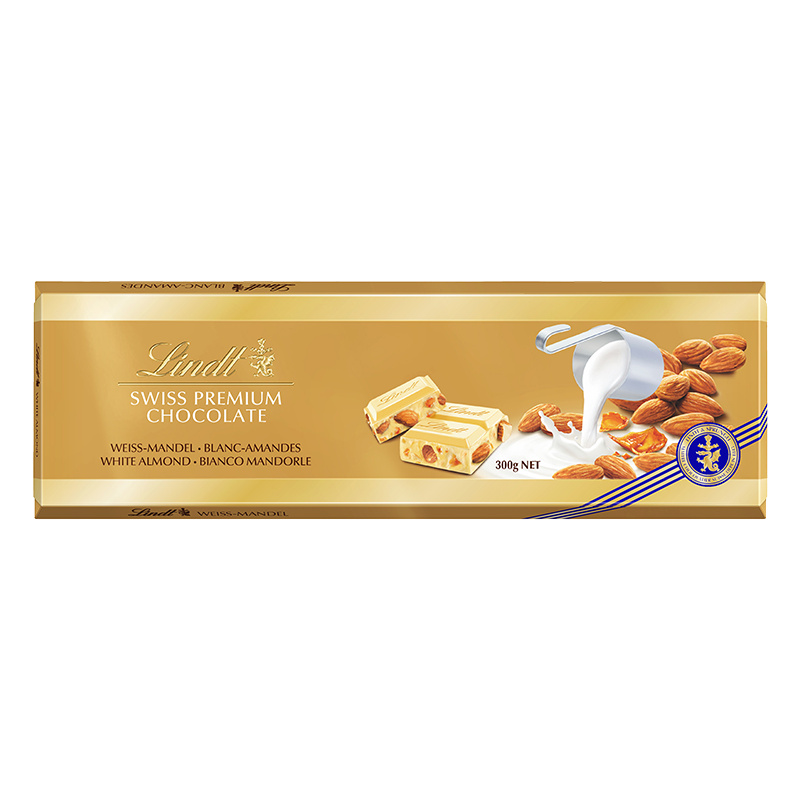 Lindt Čokoláda Gold Tablet Švýcarská bílá s mandlemi