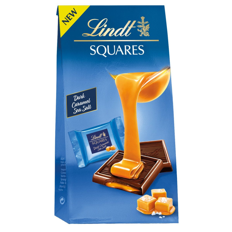 Lindt Squares hořká čokoláda s karamelovou náplní a mořskou solí