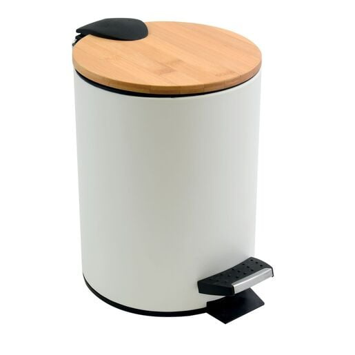 Spirella Spirella pedálový odpadkový koš adonis matná bílá ocel bambusové víko 5 l 10.20920