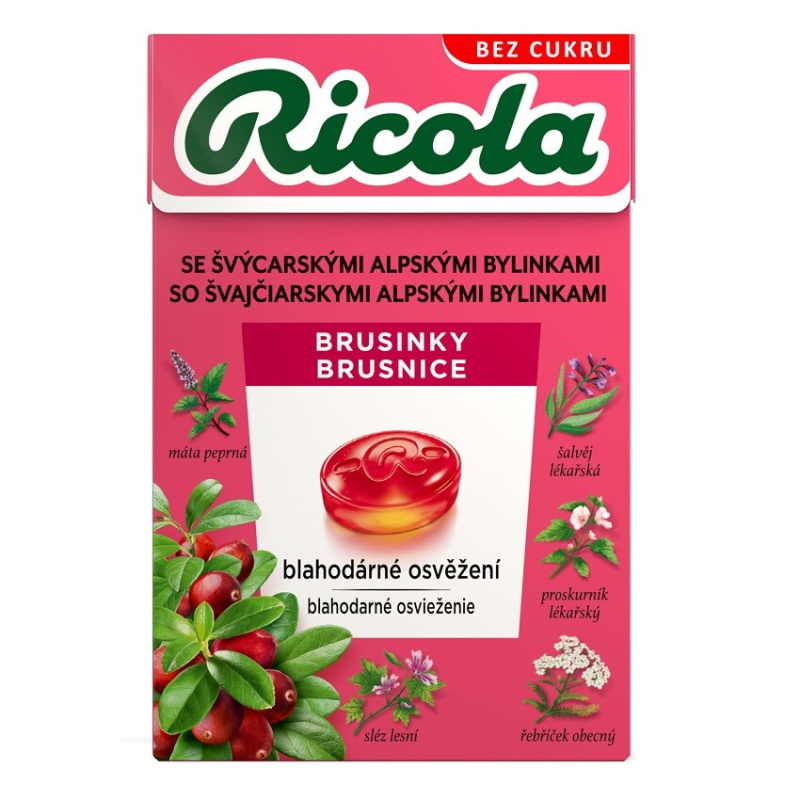 RICOLA Bylinné bonbóny bez cukru brusinka 40 g