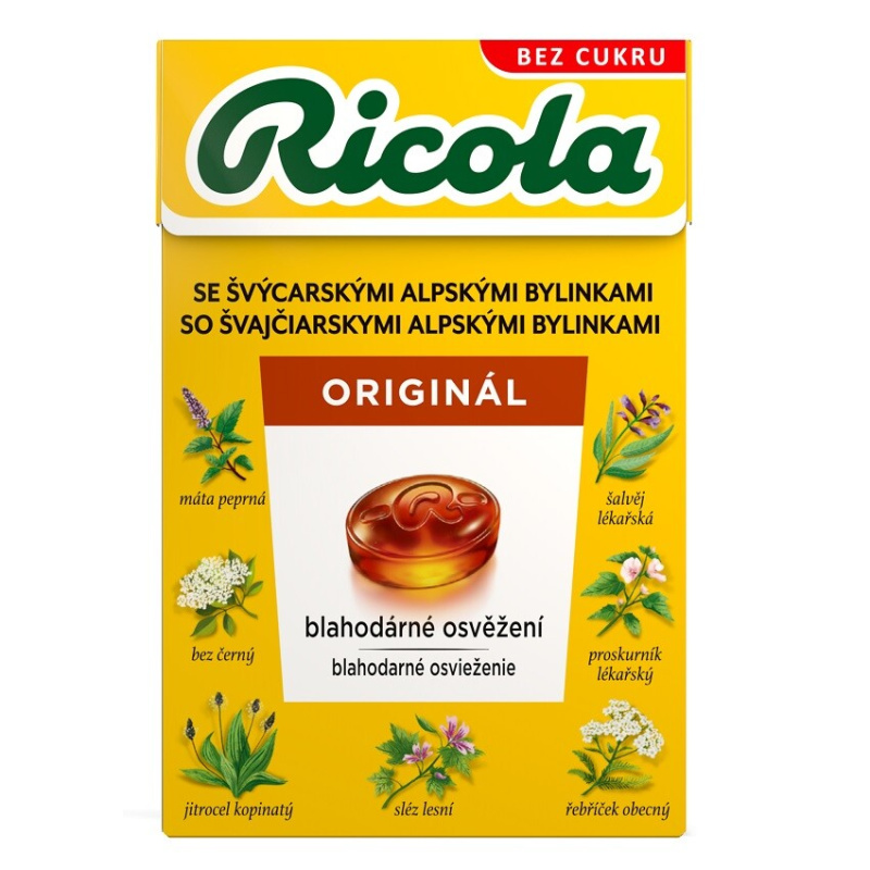 RICOLA Bylinné bonbóny bez cukr originální bylinná směs 40 g