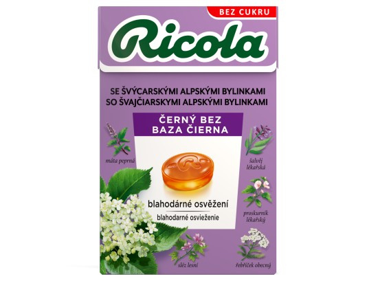 RICOLA  Bylinné bonbóny bez cukr černý bez 40 g
