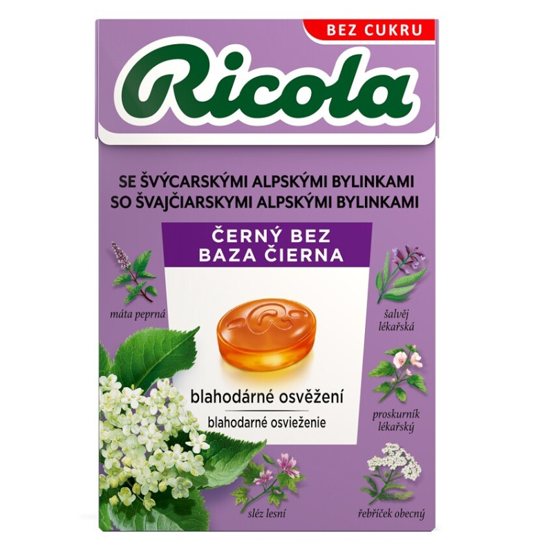 RICOLA  Bylinné bonbóny bez cukr černý bez 40 g