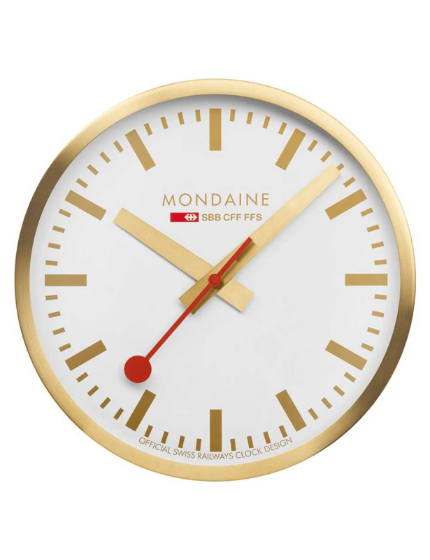 Mondaine A995.CLOCK.17SBG Gold Wall Clock, Station Clock 40 cm Made Off Aluminum
