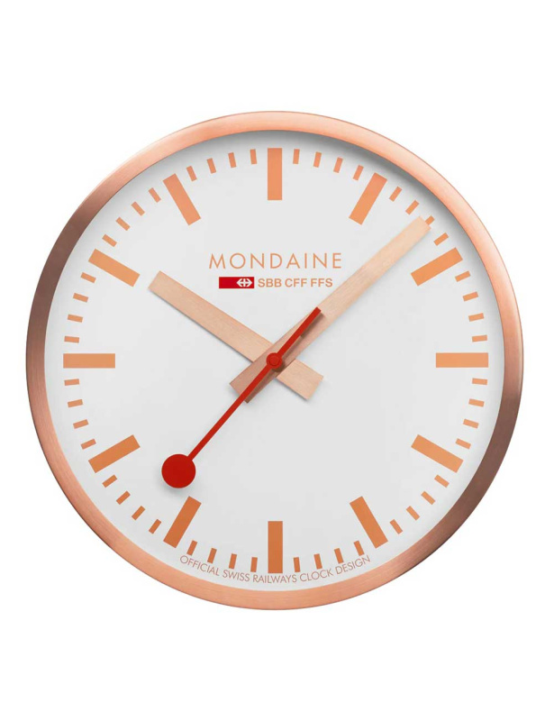 Mondaine A995.CLOCK.17SBK Rose Gold Wall Clock, Station Clock 40 cm Made Off aluminum