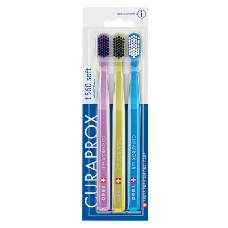 Curaprox CS1560 Zubní kartáček soft, 3 ks Barva: Modrá, žlutá, fialová