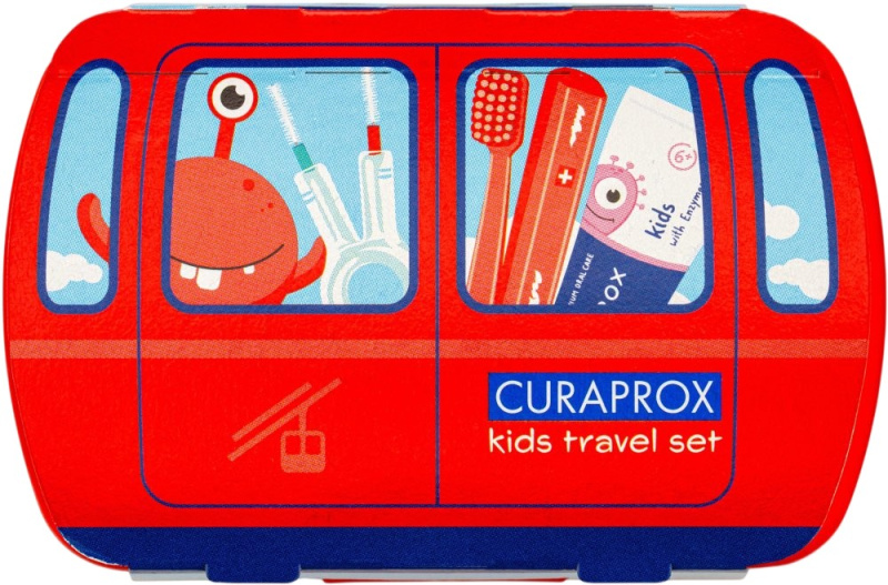 Curaprox Dětský cestovní set pro zubní hygienu červený