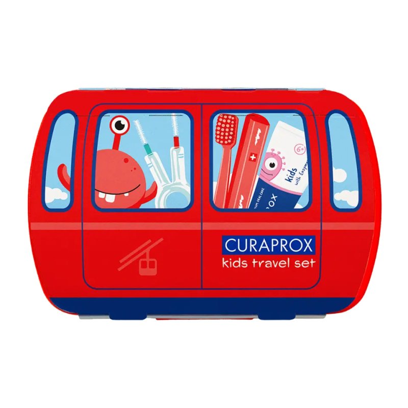 Curaprox Dětský cestovní set pro zubní hygienu červený