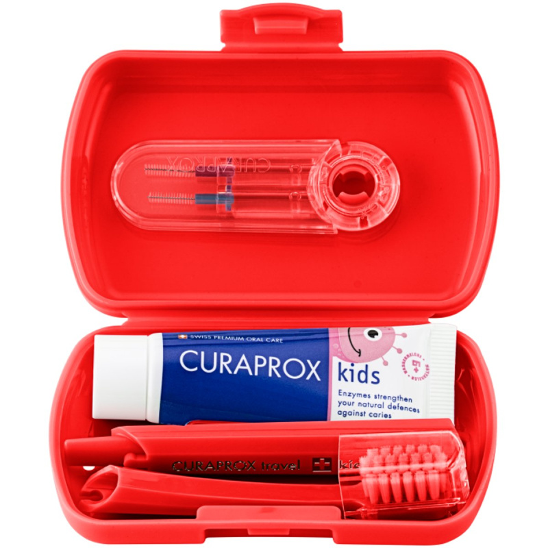 Curaprox Dětský cestovní set pro zubní hygienu červený