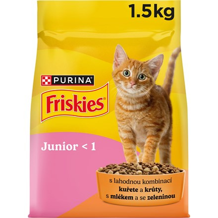 Friskies Cat Junior s kuřetem, krůtou, mlékem a se zeleninou 1,5 kg