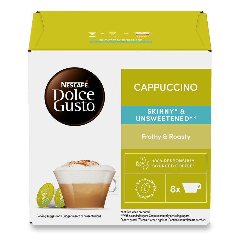 Nescafe Dolce Gusto - Cappuccino Skinny & unsweetened - 8 kapslí kávy a 8 kapslí mléka