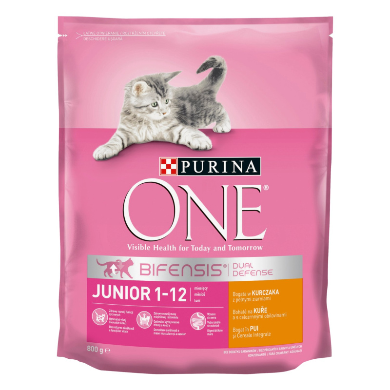 Purina One Granule pro koťata Junior s kuřetem a celozrnnými obilovinami 800 g