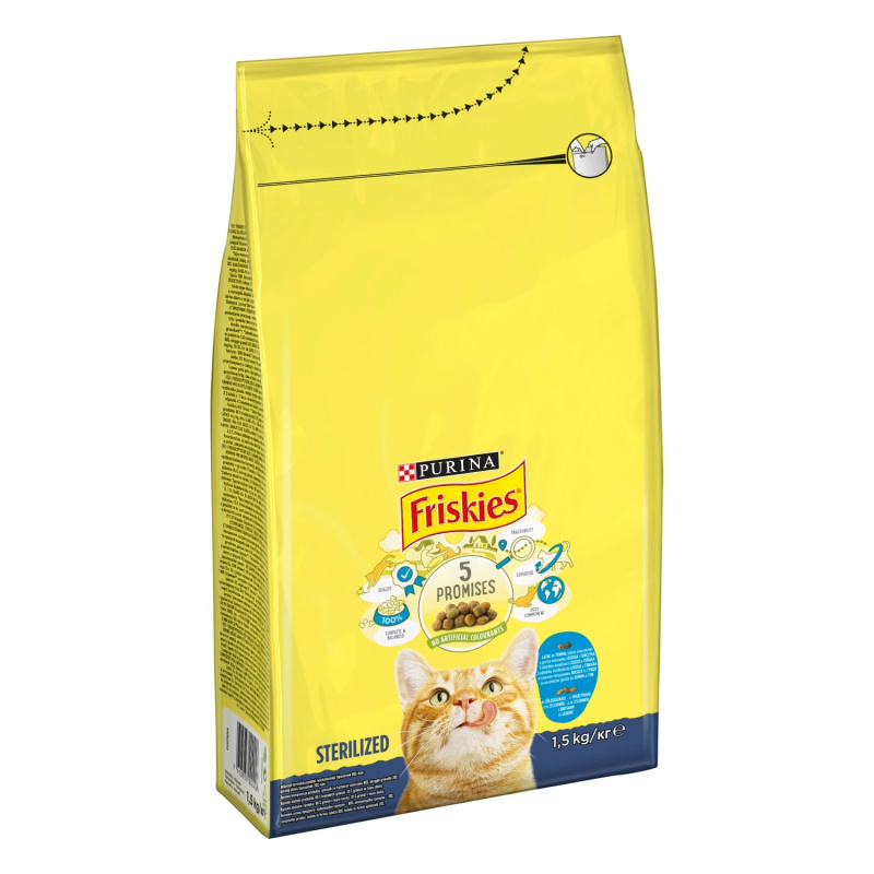 Purina Granule pro kočky Friskies Sterilized losos, tuňák, zelenina 1,5 kg