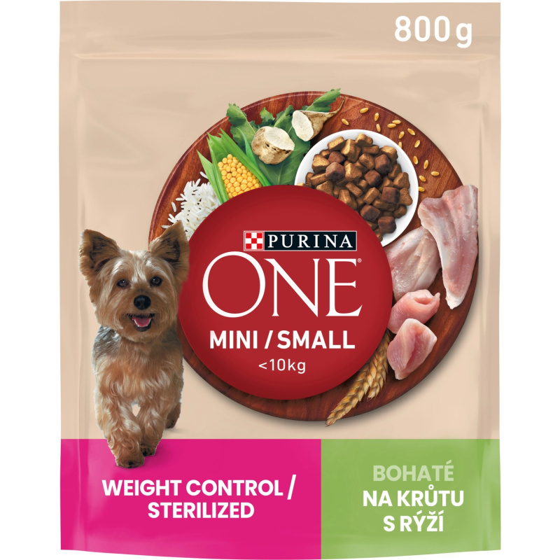 Purina One Granule Mini/Small Dog Weight Control/Sterilised krůta s rýží 800 g