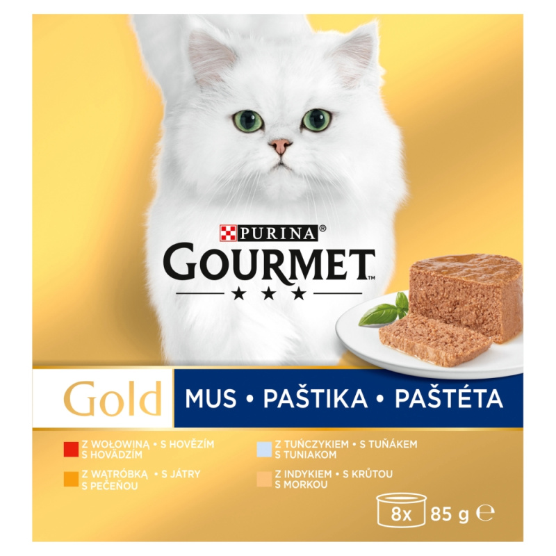Purina Paštika pro kočky Gourmet Gold tuňák, játra, krůta, hovězí 8 x 85 g