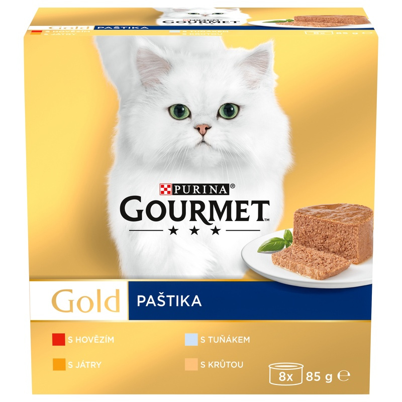 Purina Paštika pro kočky Gourmet Gold tuňák, játra, krůta, hovězí 8 x 85 g
