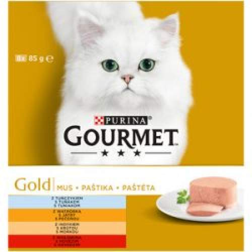Purina Paštika pro kočky Gourmet Gold tuňák, játra, krůta, hovězí 8 x 85 g