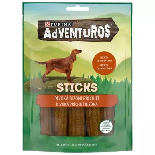 Adventuros snack dog - tyčinky s bizoní přích.  120g