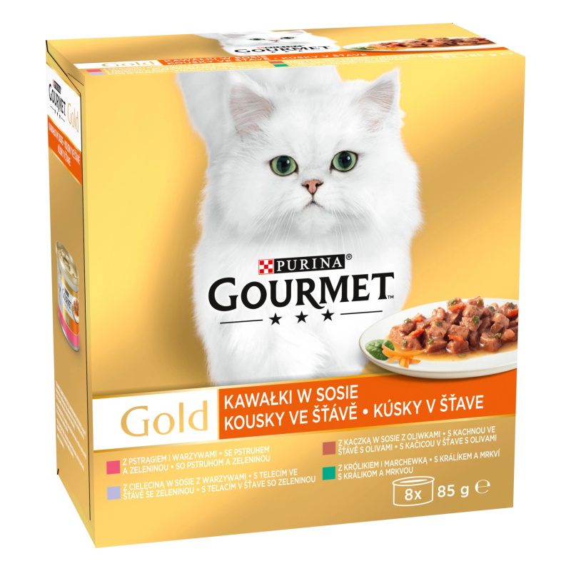 Purina Gourmet Gold Kapsičky pro kočky s masem a zeleninou ve šťávě, 8 x 85 g