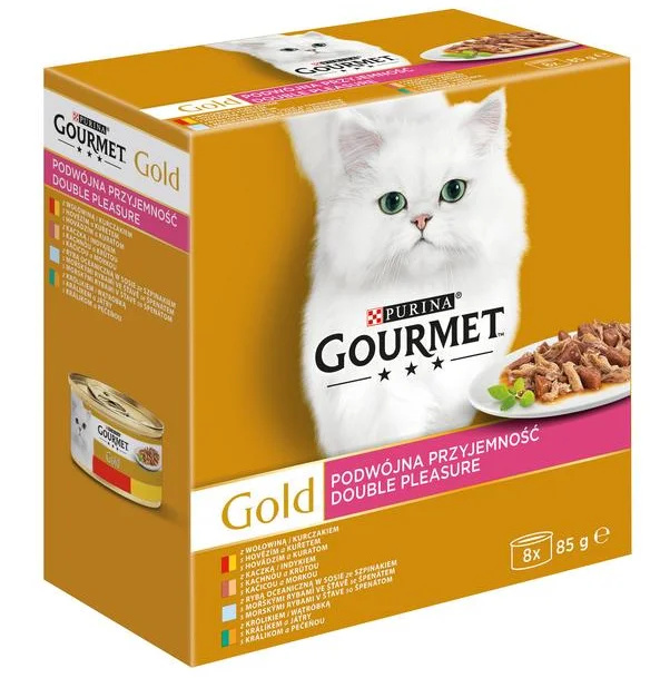 Purina Konzervy pro kočky Gourmet Gold hovězí, králík, mořské ryby, kachna 8x85g
