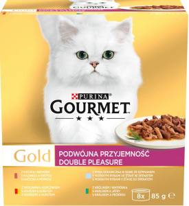 Purina Konzervy pro kočky Gourmet Gold hovězí, králík, mořské ryby, kachna 8x85g