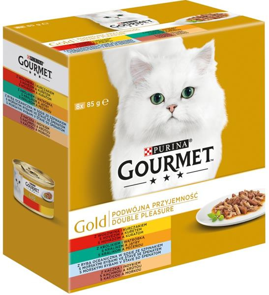 Purina Konzervy pro kočky Gourmet Gold hovězí, králík, mořské ryby, kachna 8x85g
