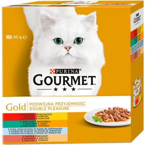 Purina Konzervy pro kočky Gourmet Gold hovězí, králík, mořské ryby, kachna 8x85g