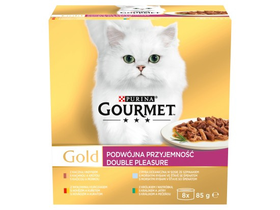 Purina Konzervy pro kočky Gourmet Gold hovězí, králík, mořské ryby, kachna 8x85g