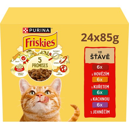 Friskies cat Hovězí, Kuřecí, Kachní a  Jehněčí ve šťávě 24 x 85 g