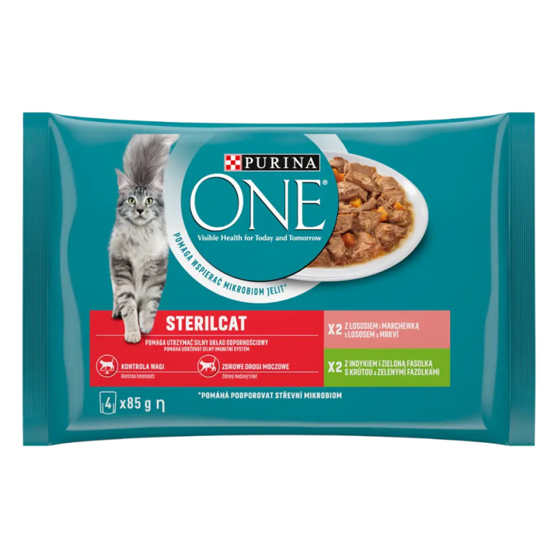 PURINA ONE Sterilcat Kapsičky pro kočky losos, krůta 4 x 85 g
