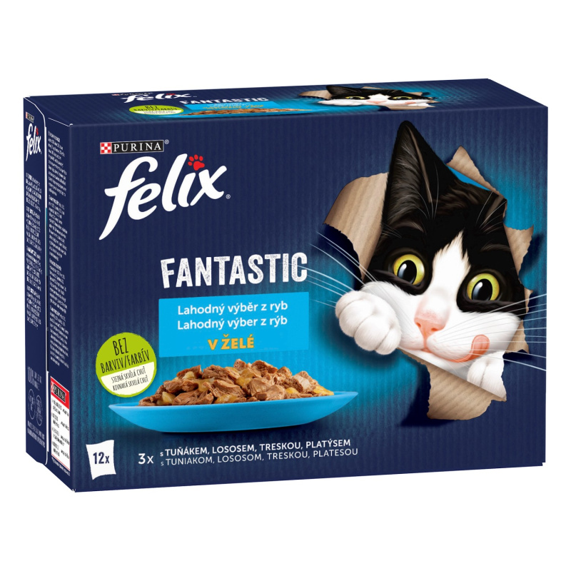 Purina Kapsičky pro kočky Felix Fantastic tuňák, losos, treska, platýs 12 x 85 g