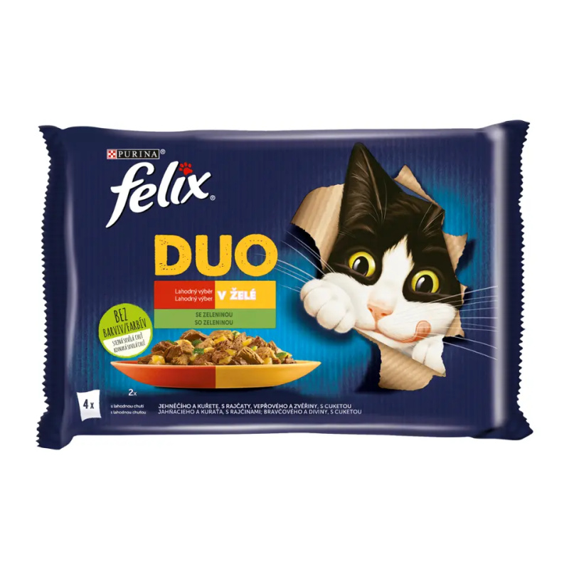 Purina Kapsičky pro kočky Felix DUO výběr se zeleninou v želé 4 x 85 g