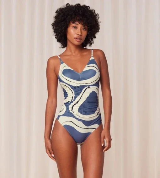 Dámské jednodílné plavky Summer Allure OP 01 modré/ecru - Triumph 44C