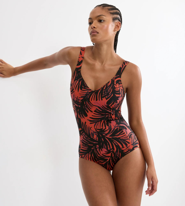 SUMMER PALM – Plavky s kosticemi pro tvarovanou podporu Triumph BROWN 46B