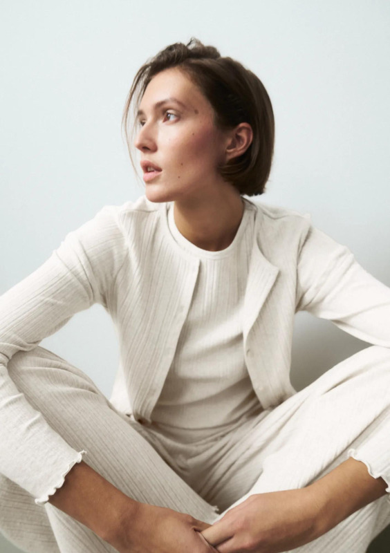 Svetr Versatile Rib Cardigan LSL krémový Silk White - TRIUMPH SILK WHITE 40