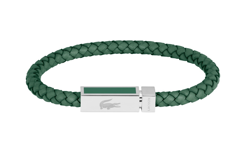 Lacoste Zelený kožený náramek pro muže Rockel 2040449