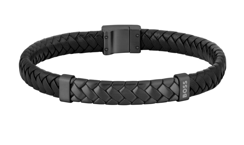 Hugo Boss Černý kožený náramek pro muže Tailored 1580676 17,5 cm