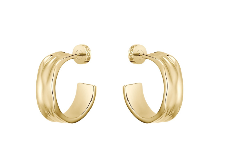 Hugo Boss Masivní kruhové náušnice z pozlacené oceli Ripple 1580776