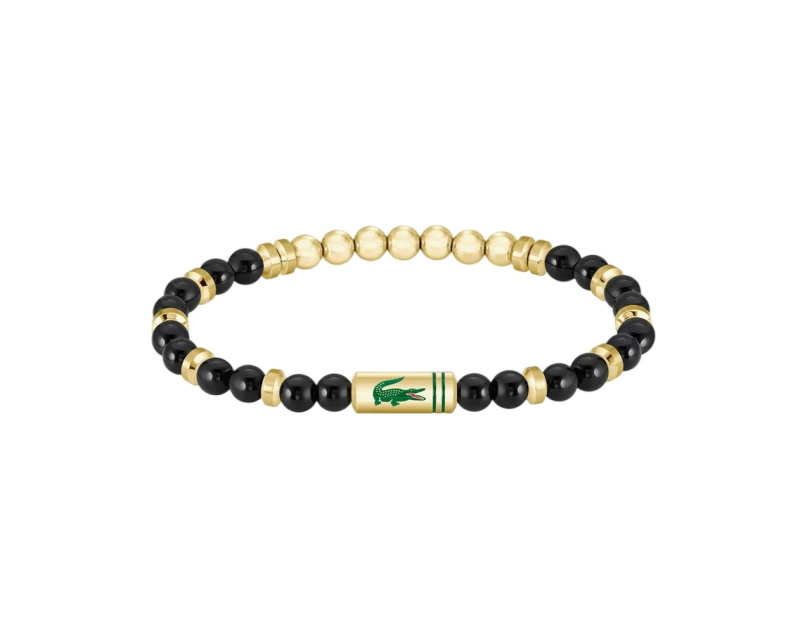 Lacoste Pozlacený korálkový náramek s onyxem Matchpoint 2040593