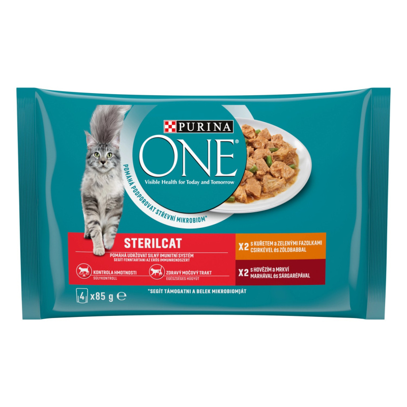 Purina One Kapsičky Sterilcat multipack kuře a hovězí ve šťávě 4 x 85 g