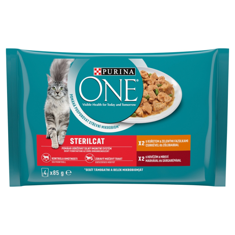 Purina One Kapsičky Sterilcat multipack kuře a hovězí ve šťávě 4 x 85 g