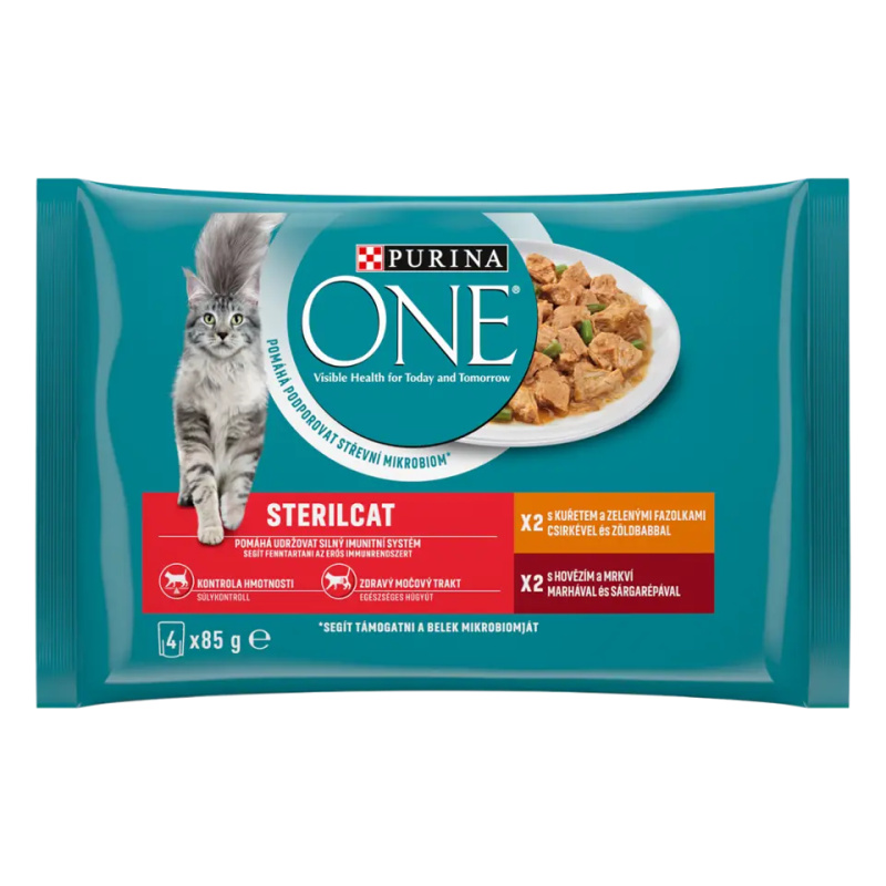 Purina One Kapsičky Sterilcat multipack kuře a hovězí ve šťávě 4 x 85 g